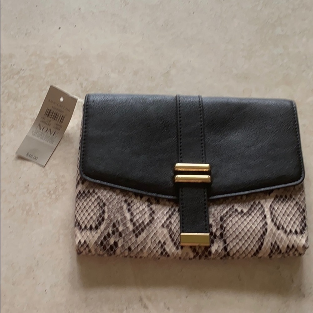 NWT Ann Taylor Black and Snakeskin Clutch